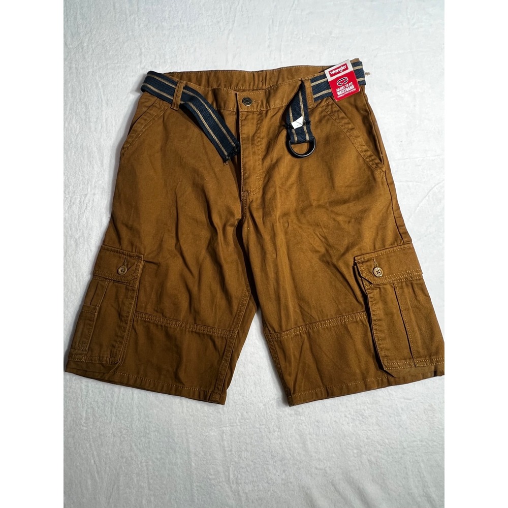 Wrangler Boys Cargo Shorts Brown Tobacco Cotton Canvas Belted Size 18 Regular